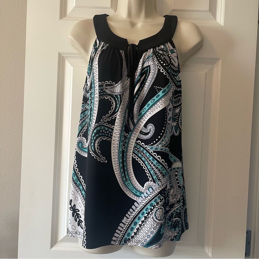 AB Studio Women's Sleeveless Top Small Paisley Black White Teal
